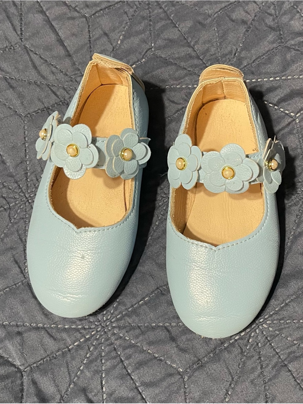 Girls Light Blue Floral Mary Jane Shoes